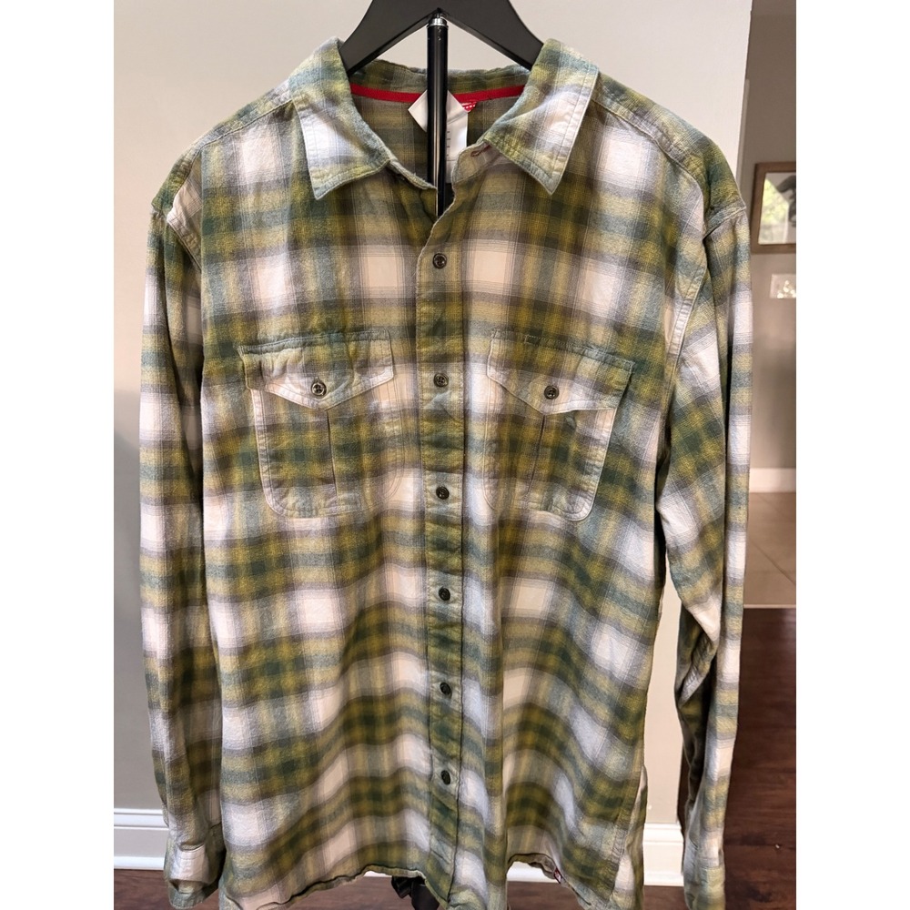 The North Face Mens XL Flannel Shirt Green Plaid Long Sleeve Button Down Western